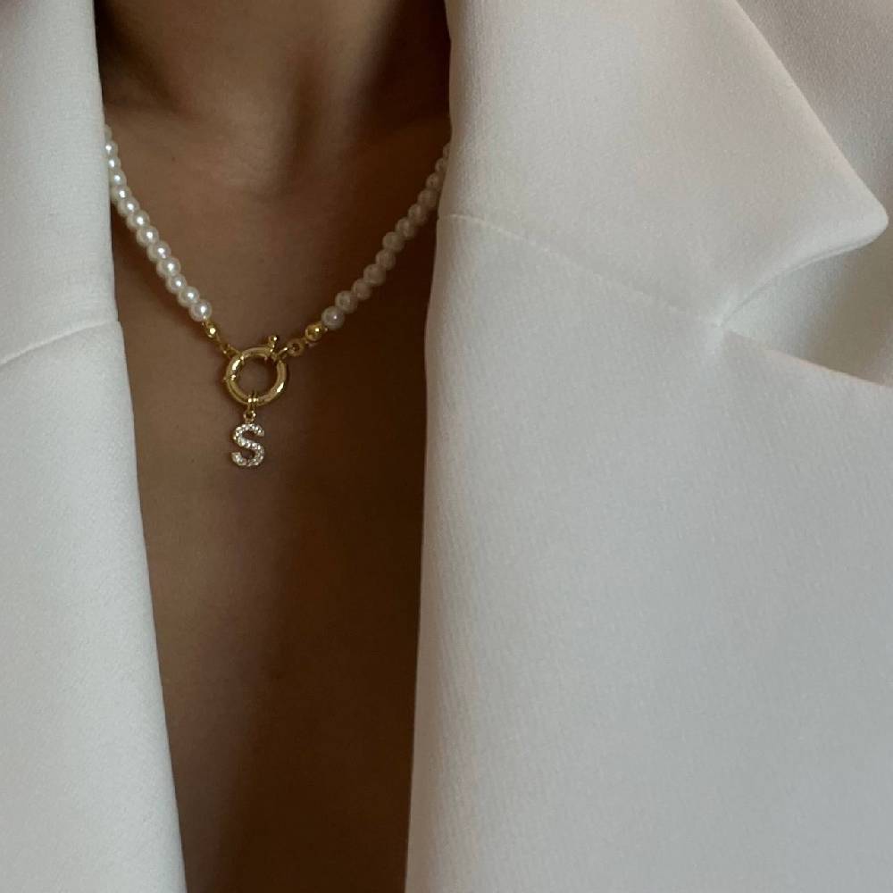 Kardelen Pearl Chain zirkonia Buchstaben Halskette - 925 SILBER Neueste Stile