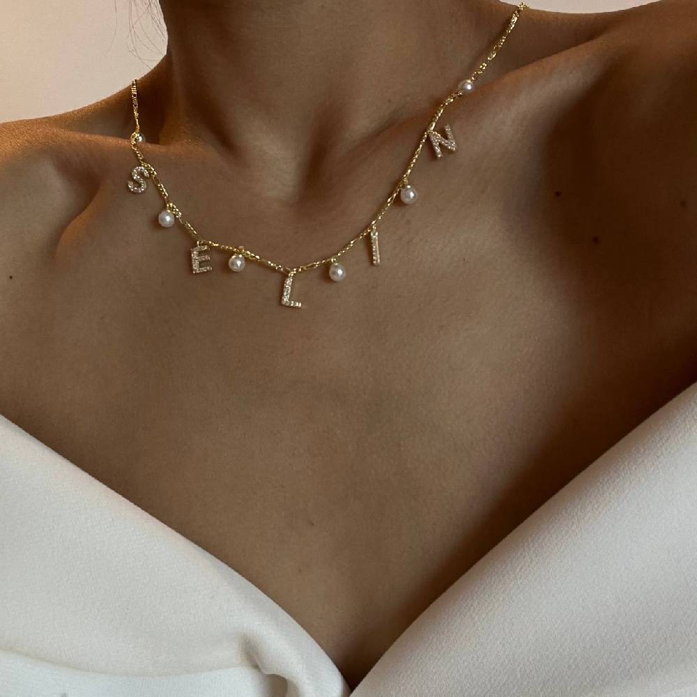 Kardelen CHOCKER NAMENSKETTE MIT PERLE - 925 SILBER Letzte 2 Tage