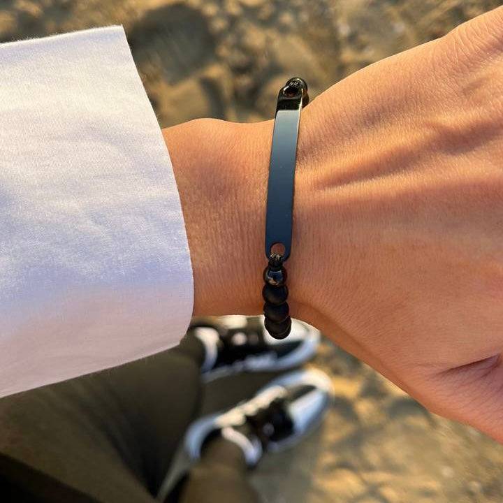 Kardelen ID-Partnerarmband mit Gravur - Pearl Black Fabrikladen
