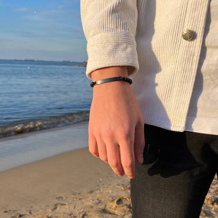 Kardelen ID-Partnerarmband mit Gravur - Pearl Black Fabrikladen