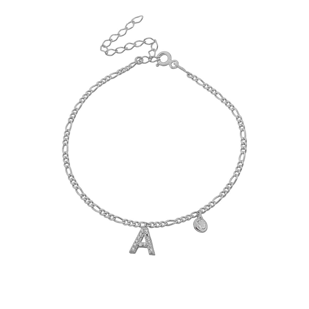 Kardelen Armkette Figaro Zirkonia mit Buchstabe - 925 SILBER Cyber Monday
