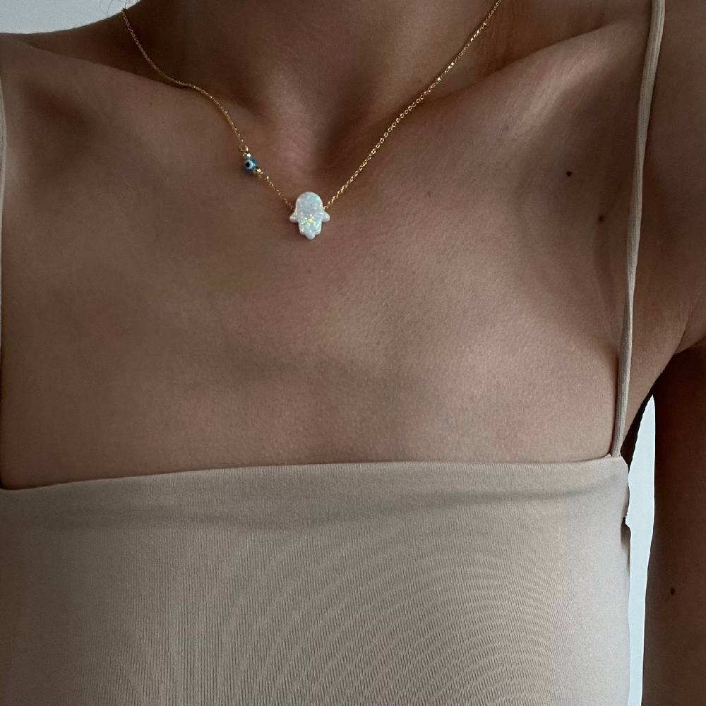 Kardelen Fatimas Hand Opal kette mit Nazar White - 925 SILBER Neueste Stile