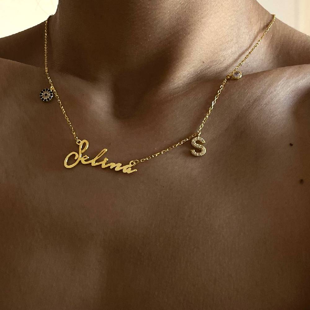 Kardelen Namenskette Notera mit Initial und Nazar - 925 SILBER Sonderangebot der Fabrik