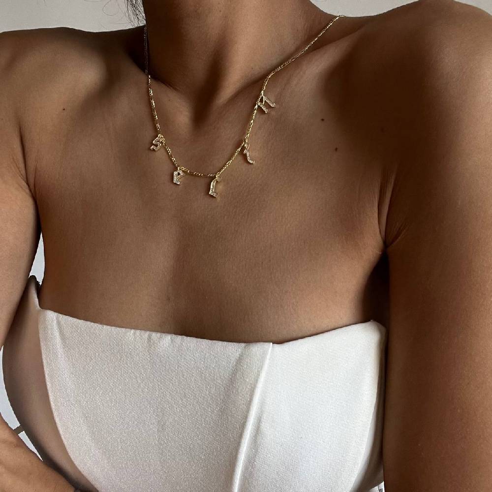 Kardelen Chocker Namenskette mit Zirkonia Gothic - 925 SILBER Clearance-Verkauf