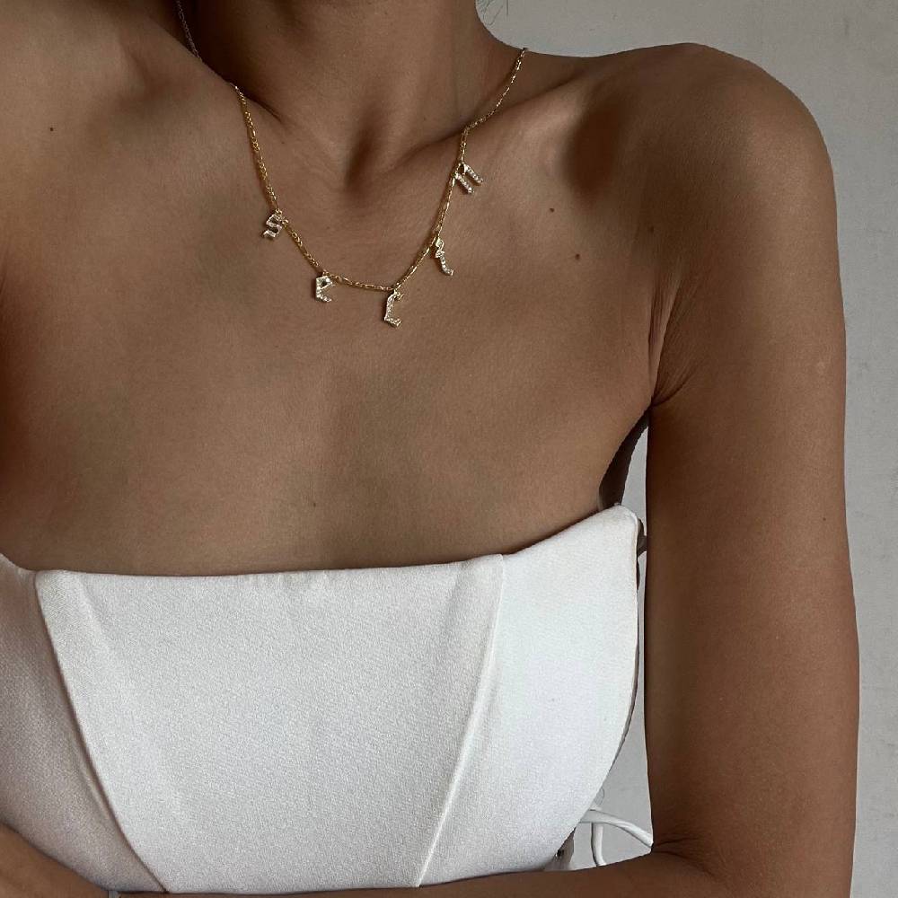 Kardelen Chocker Namenskette mit Zirkonia Gothic - 925 SILBER Clearance-Verkauf