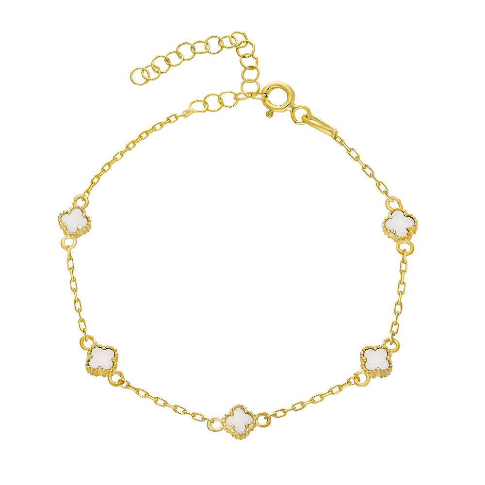 Kardelen MINIMAL WEISSE KLEE ARMKETTE - 925 SILBER Osterangebot