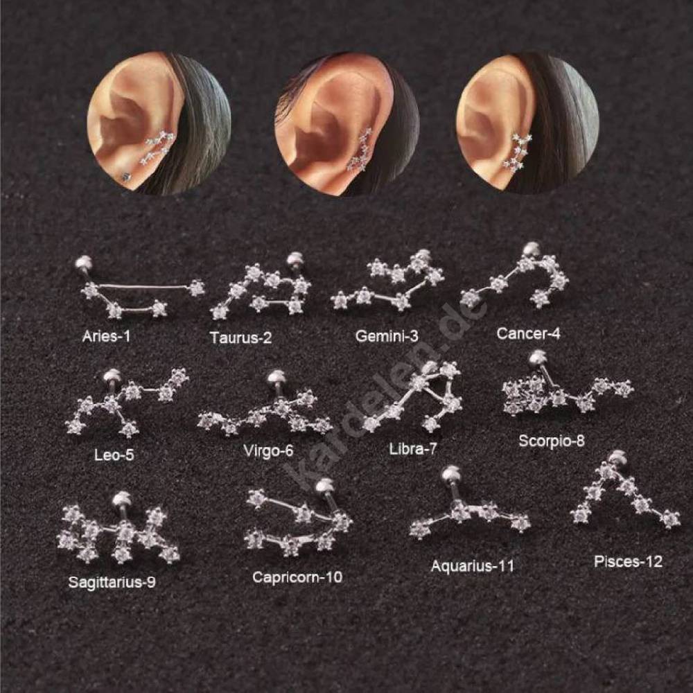 Kardelen STERNZEICHEN ZIRKONIA PIERCING - 925 SILBER Letzte 2 Tage