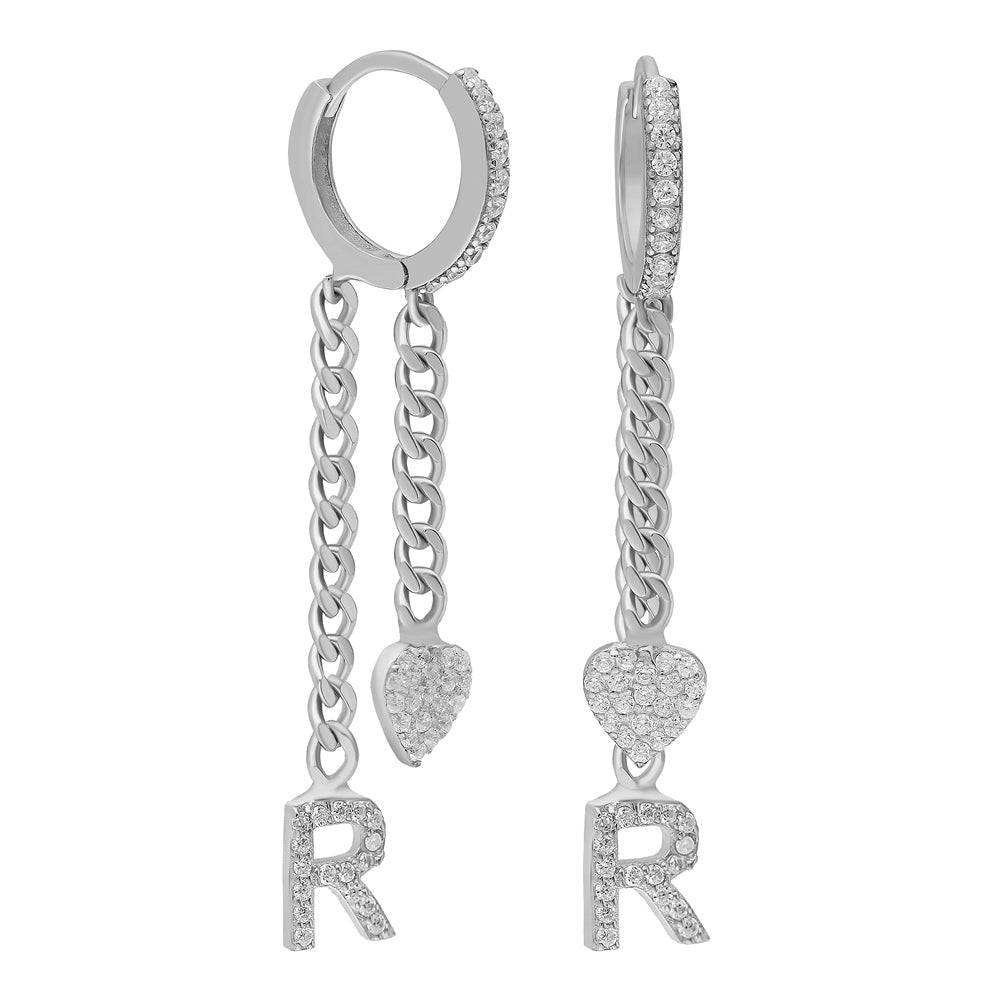 Kardelen Hängende Buchstaben Ohrringe mit Herz - 925 SILBER Online Shopping