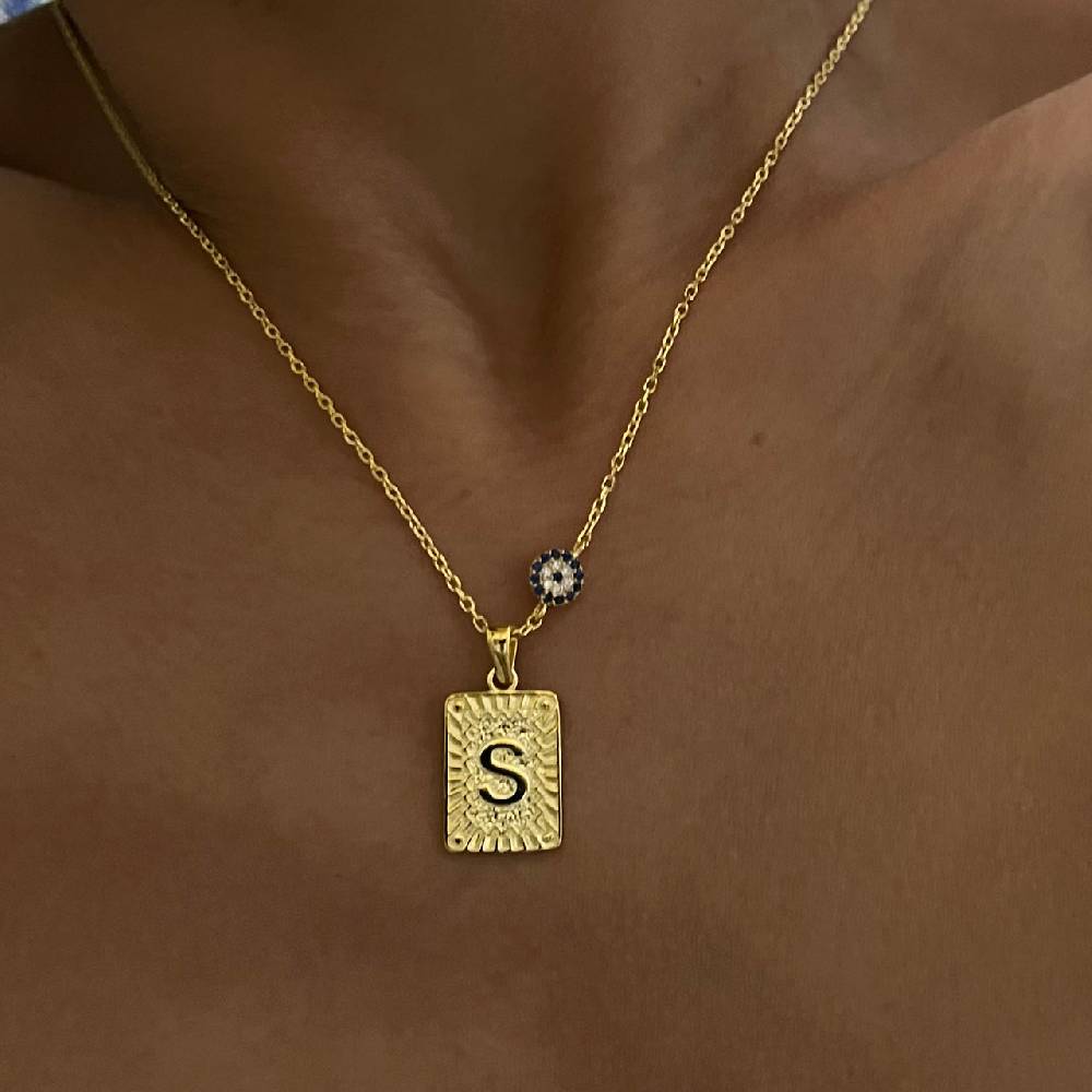 Kardelen Vintage Buchstaben Kette mit Nazar - 925 SILBER Kauf eins, bekomm eins gratis