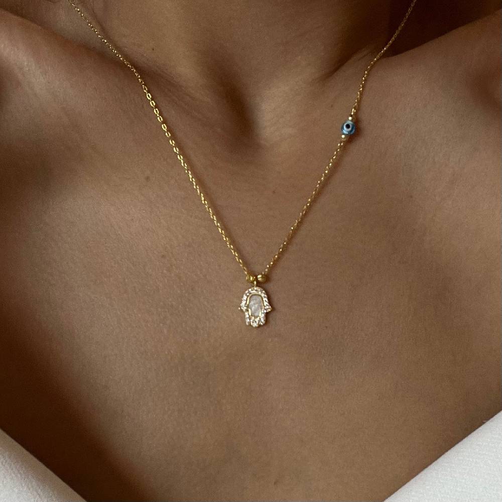 Kardelen Fatimas Hand mit Nazar Halskette - 925 SILBER Neueste Stile
