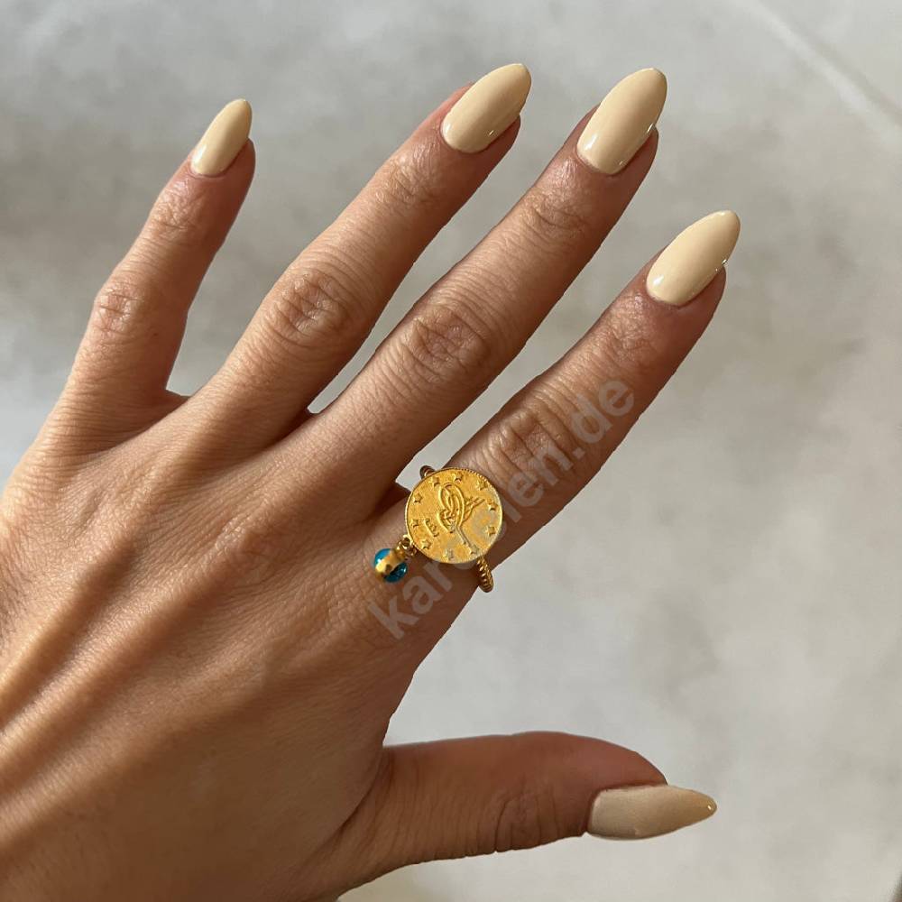 Kardelen 14K GOLD CEYREK RING MIT NAZAR zollfrei