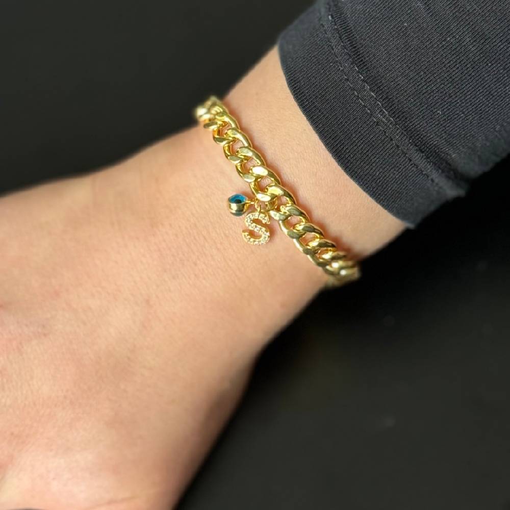 Kardelen Big Gourmet Armband mit Initialen und Nazar - 925 SILBER 2025