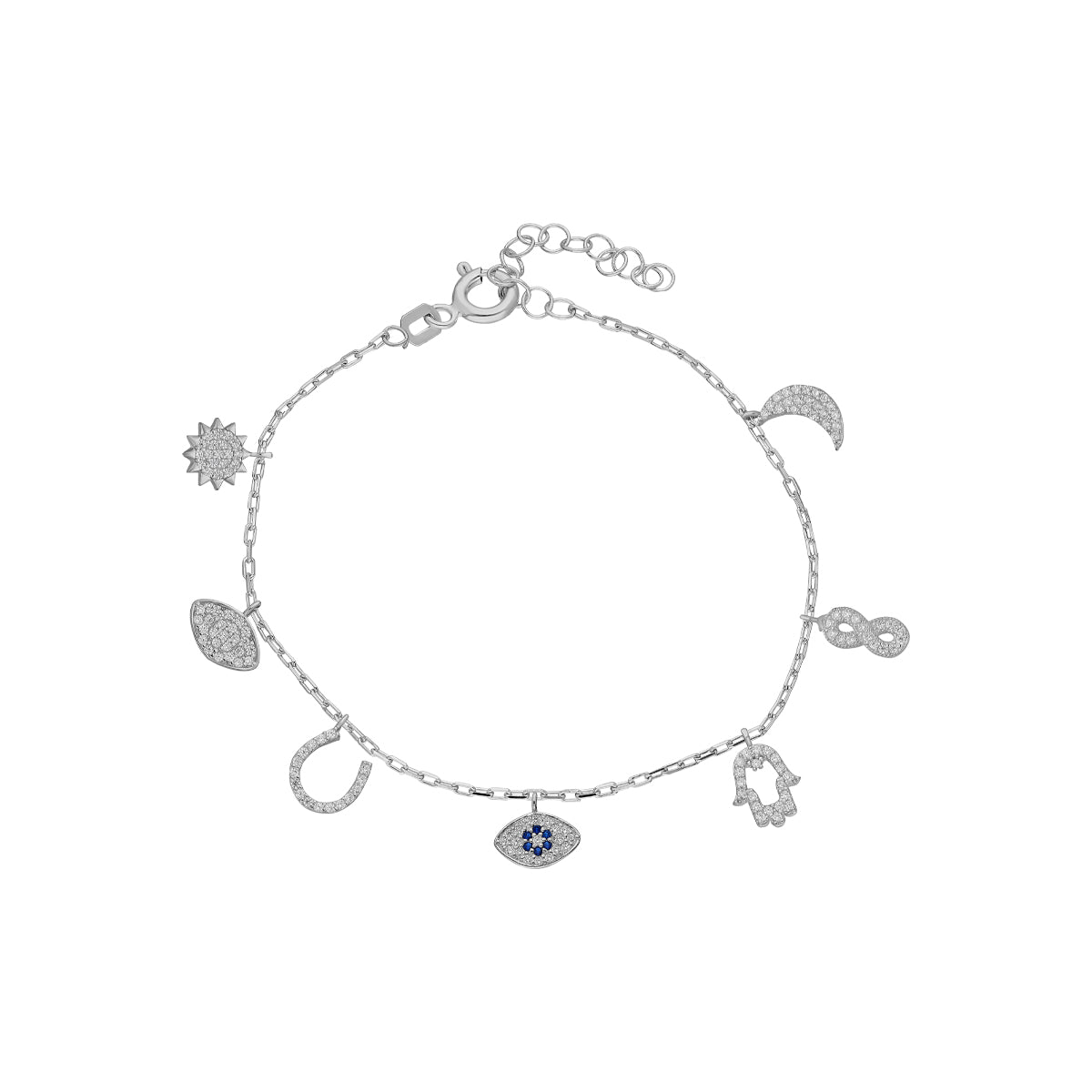 Kardelen Nazar Armband mit Sieben Charm - 925 SILBER Tiefpreis