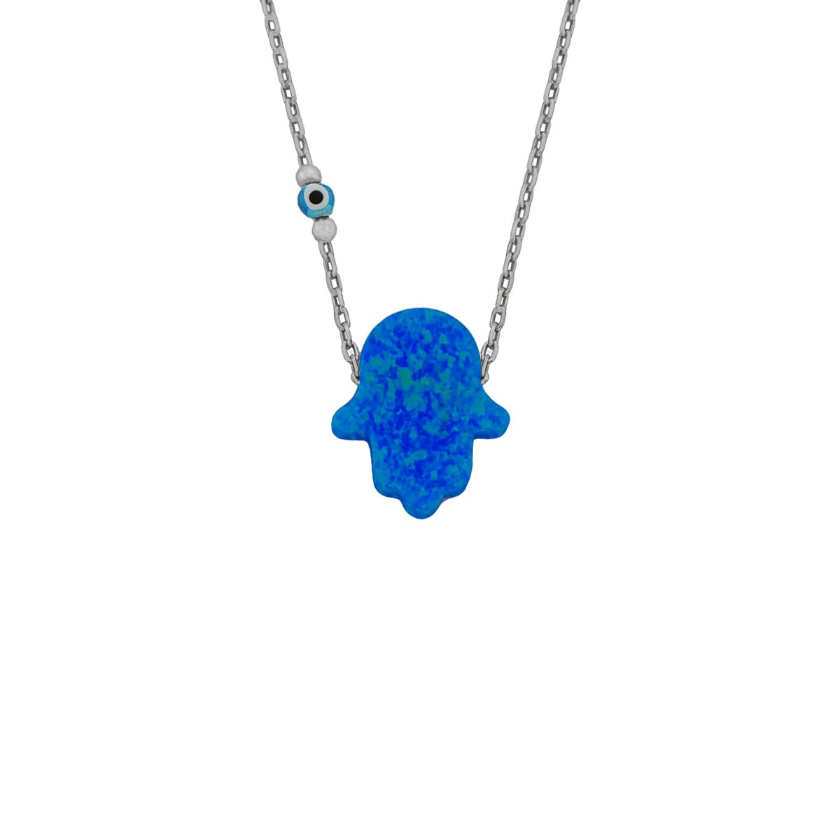 Kardelen Fatimas Hand Opal Kette mit Nazar Augenkette Dunkelblau - 925 SILBER Meist gekauft