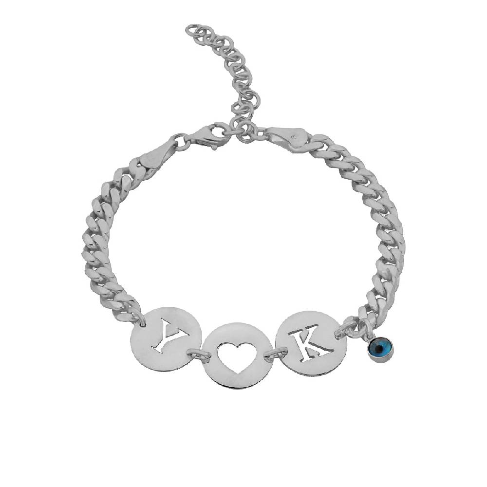 Kardelen Gourmet Armband mit Initialen und Nazar - 925 SILBER Saisonschlussverkauf
