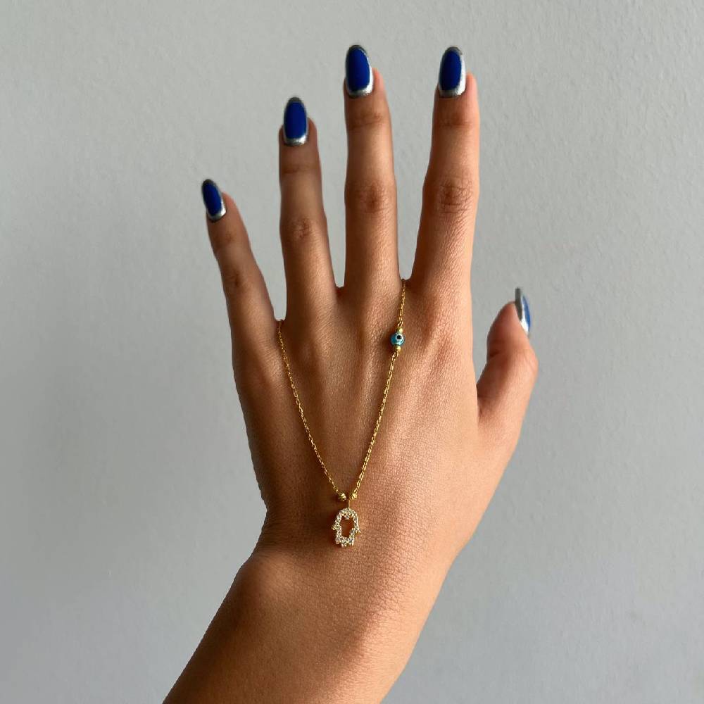 Kardelen FATIMAS HAND ZIRKONIA HALSKETTE MIT NAZAR - 925 SILBER Kostenlose Rückgabe