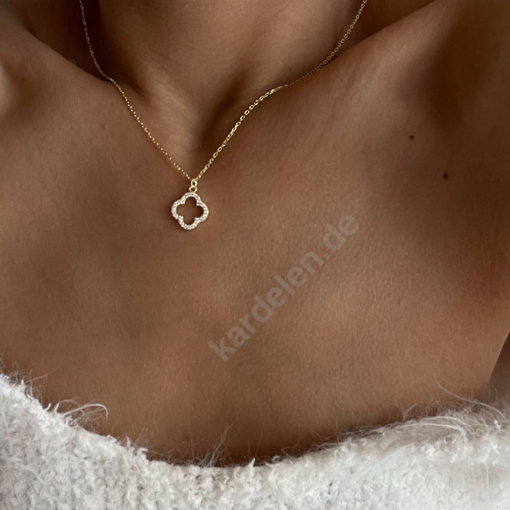 Kardelen 14K GOLD KLEEBLATT HALSKETTE MIT STEIN Bis zu 60% Rabatt