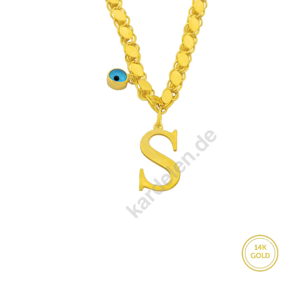 Kardelen 14K GOLD GERSTEN KETTE MIT BUCHSTABE Fabrikladen