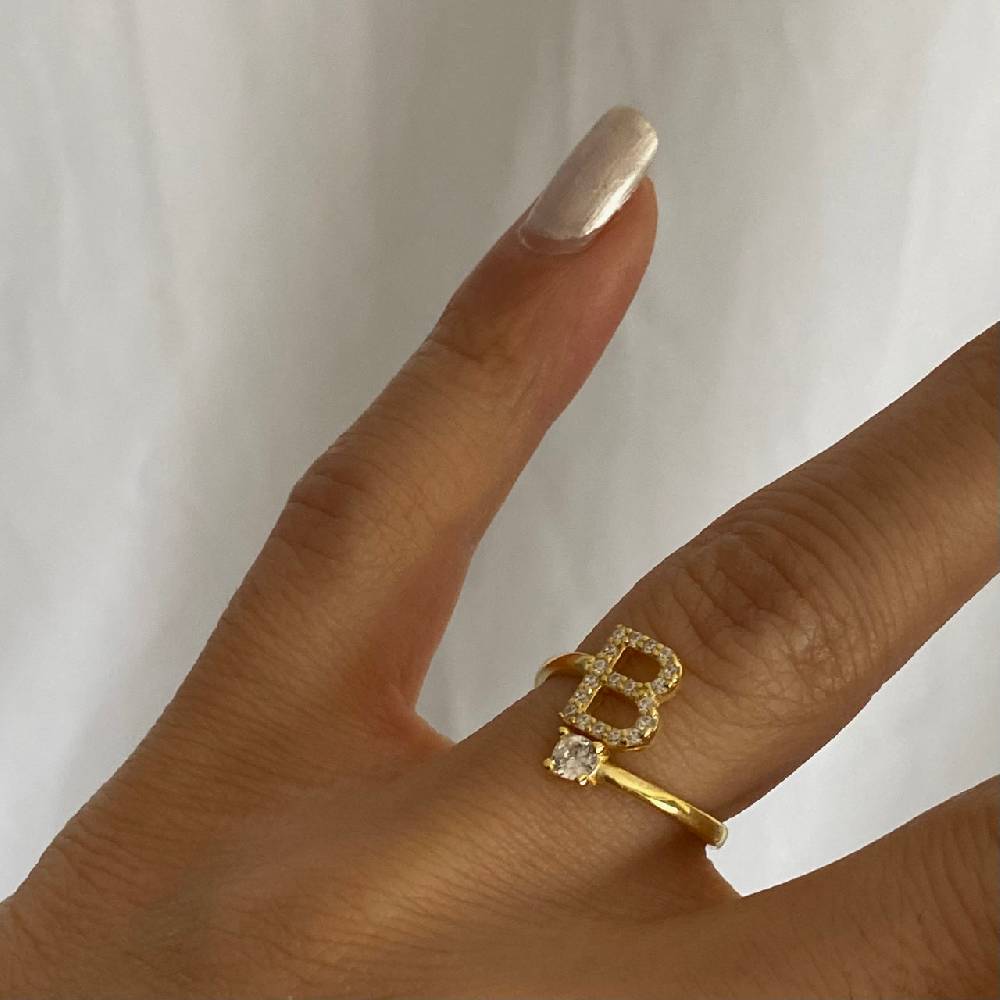 Kardelen Letter Diamond Ring - 925 SILBER Outlet