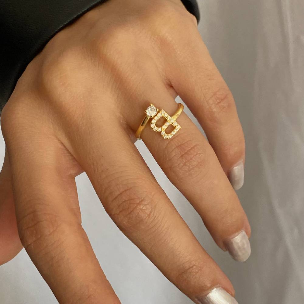 Kardelen Letter Diamond Ring - 925 SILBER Outlet