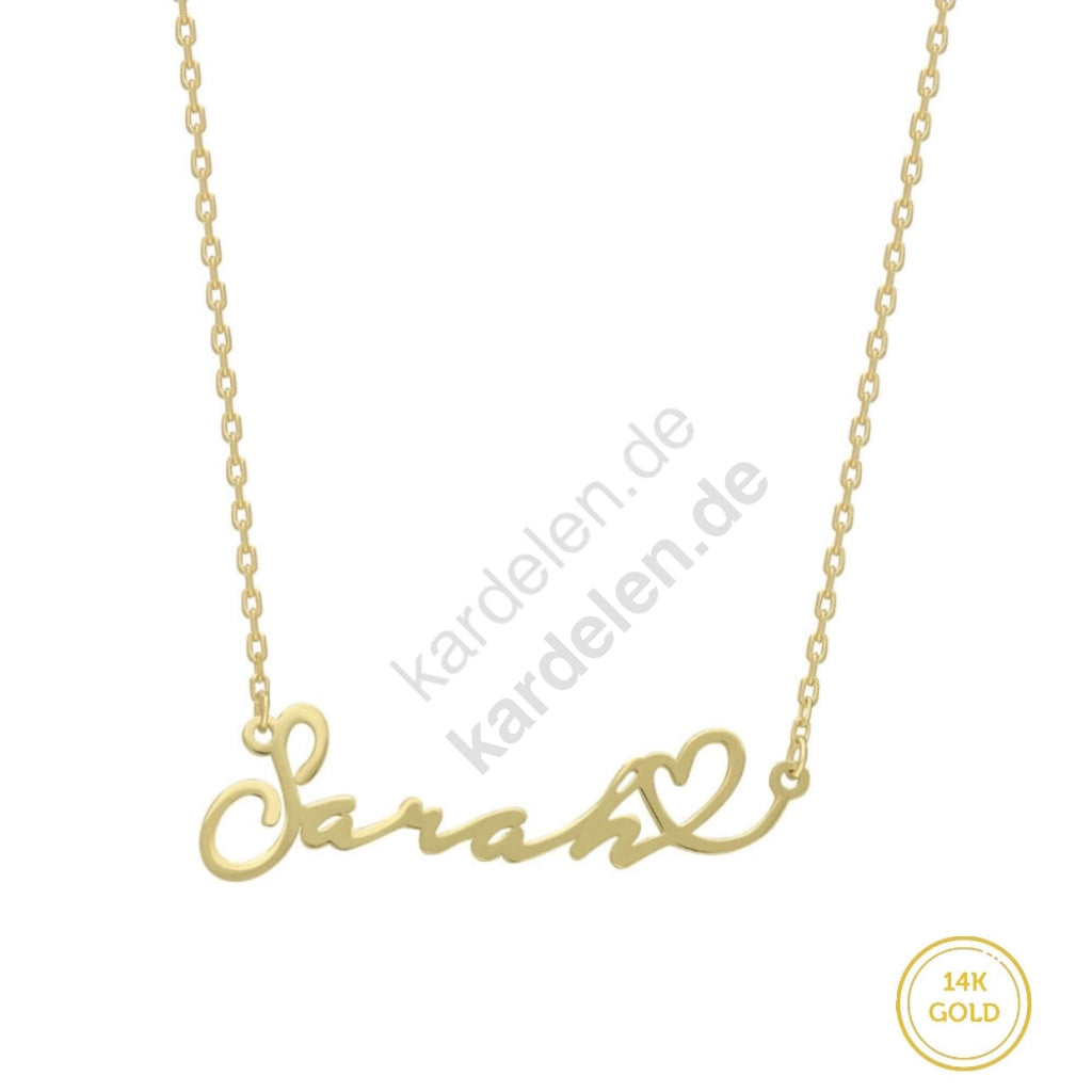 Kardelen 14K GOLD HERZ SYMBOL WAAGERECHT NAMENSKETTE Großer Ausverkauf