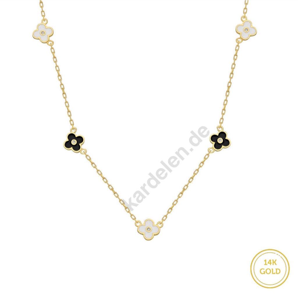 Kardelen 14K GOLD Schwarz&Weiss Kleeblatt Halskette Sonderangebote