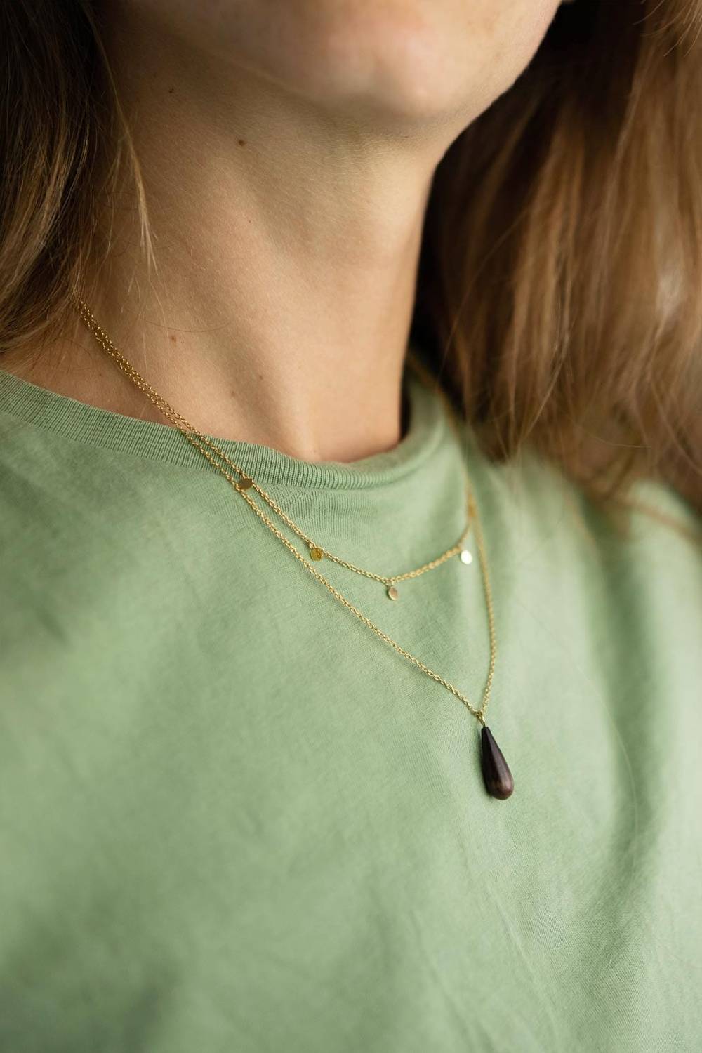 Kerbholz DROP DOUBLE NECKLACE Walnuss Hotsell