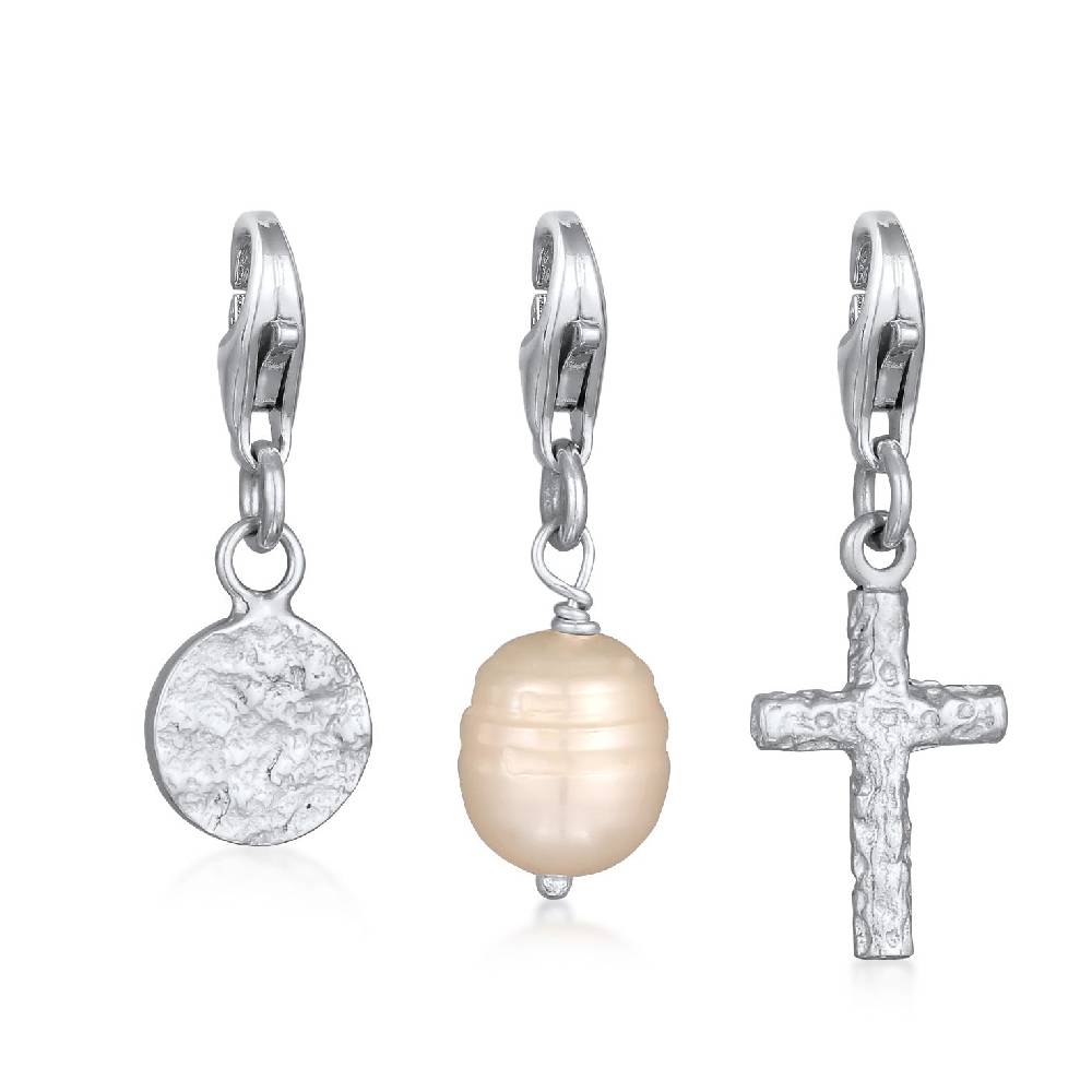 Kuzzoi Charm-Set Kreuz Plättchen Perle | Süßwasserzuchtperle Osterangebot
