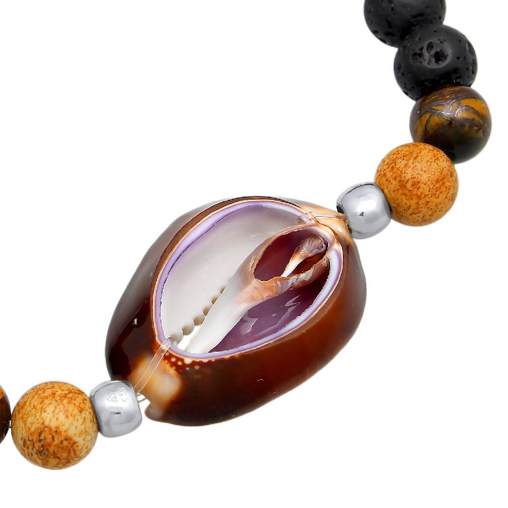 Kuzzoi Armband Kauri Muschel | Tigerauge, Lava Perlen Letzter Tag