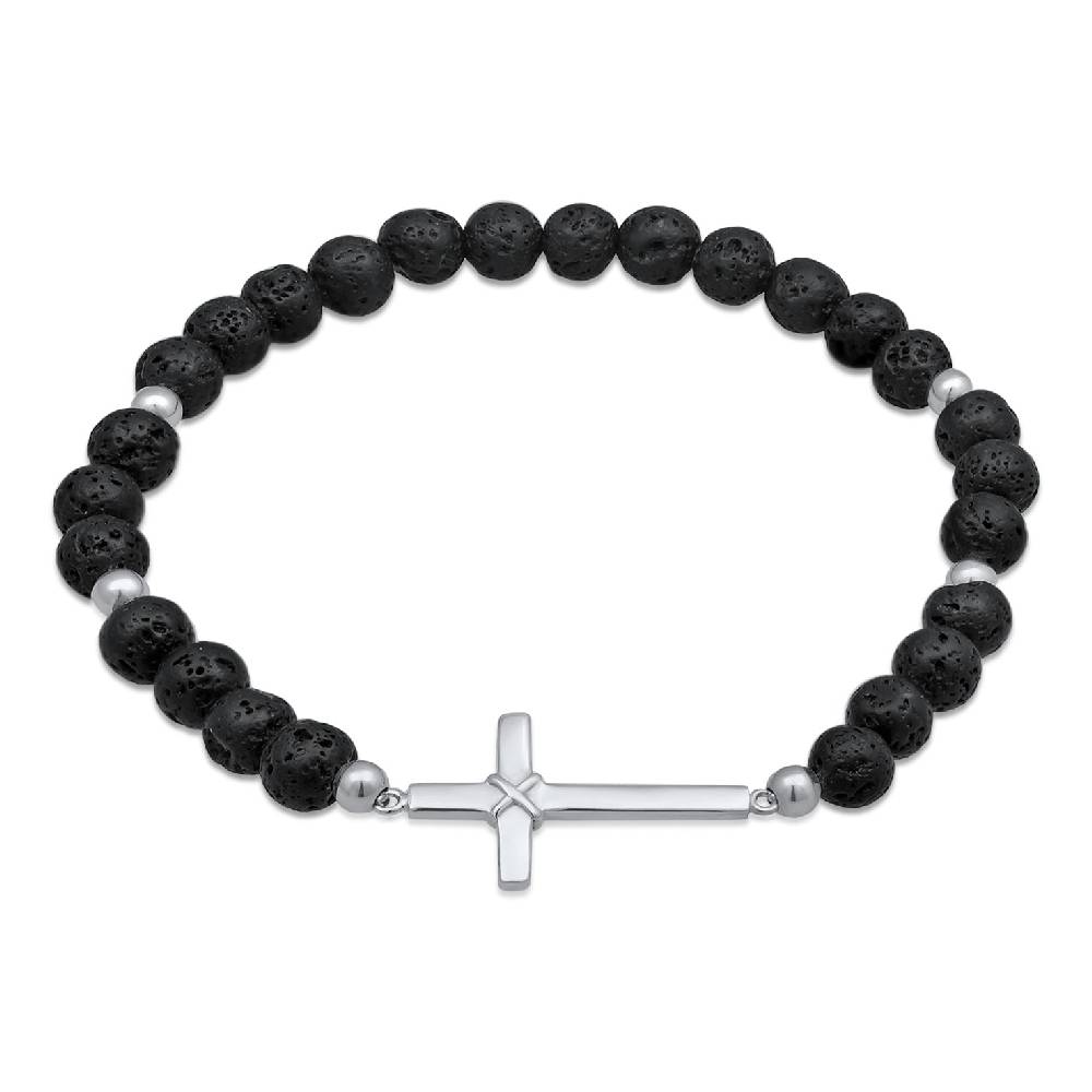 Kuzzoi Armband Kreuz | Lava Perlen (Schwarz) Schlussverkauf
