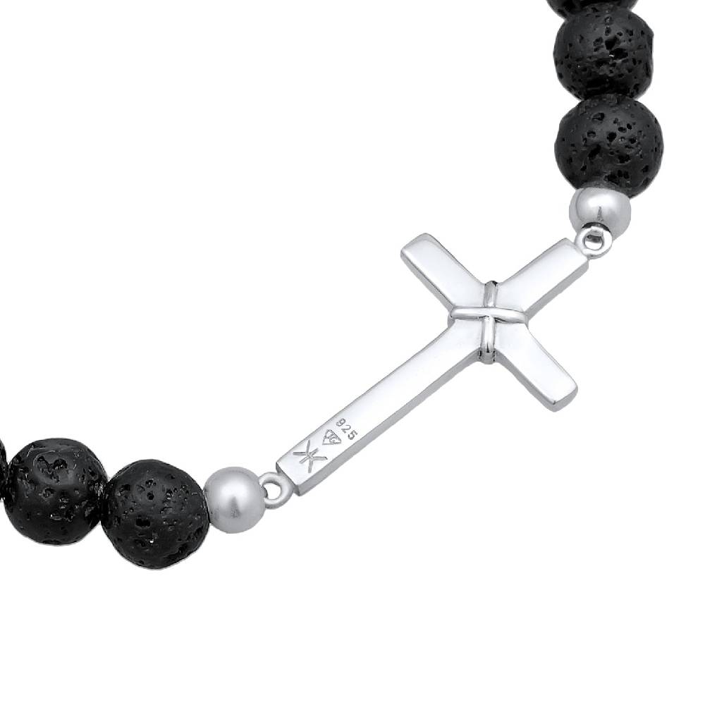 Kuzzoi Armband Kreuz | Lava Perlen (Schwarz) Schlussverkauf
