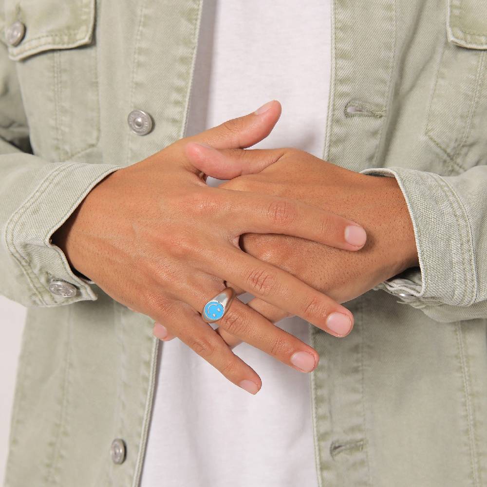 Kuzzoi Siegelring Smiling | Emaille (Blau) Tägliche Deals