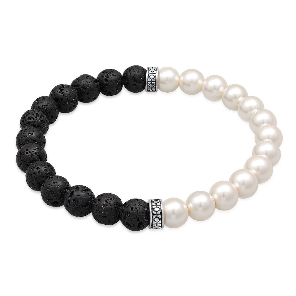 Kuzzoi Armband Schwarz-Weiß | Lava Perlen Günstig kaufen