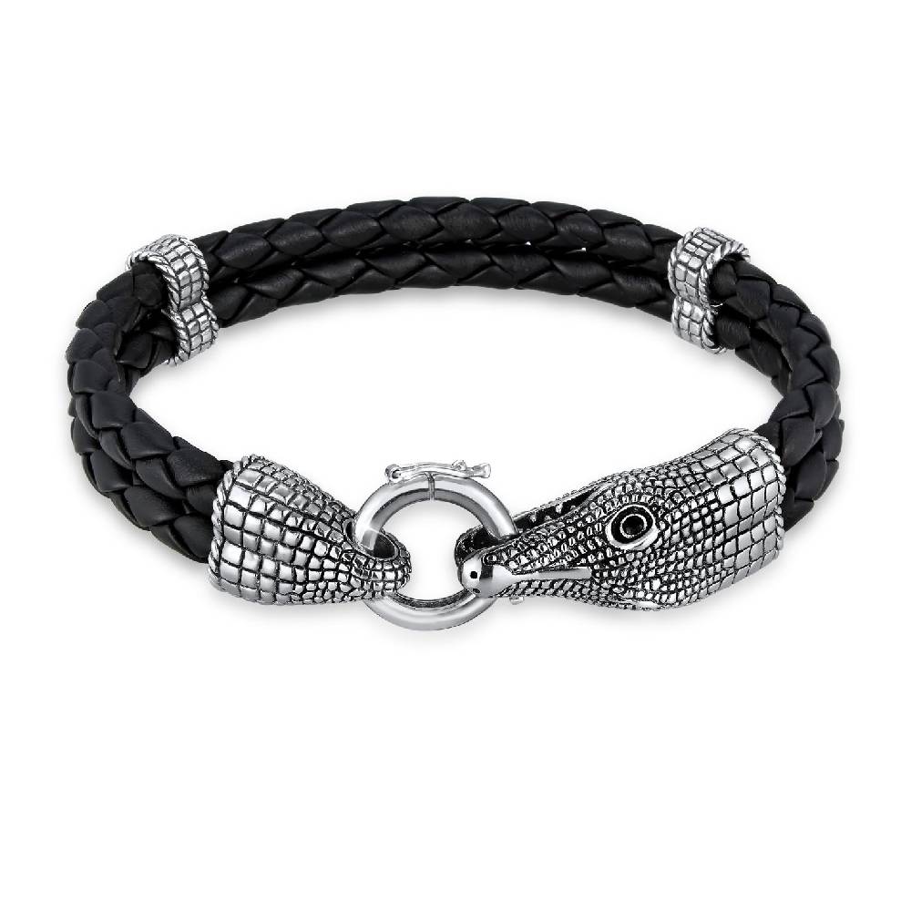 Kuzzoi Armband Krokodil | Leder, Zirkonia (Schwarz) Begrenztes Angebot