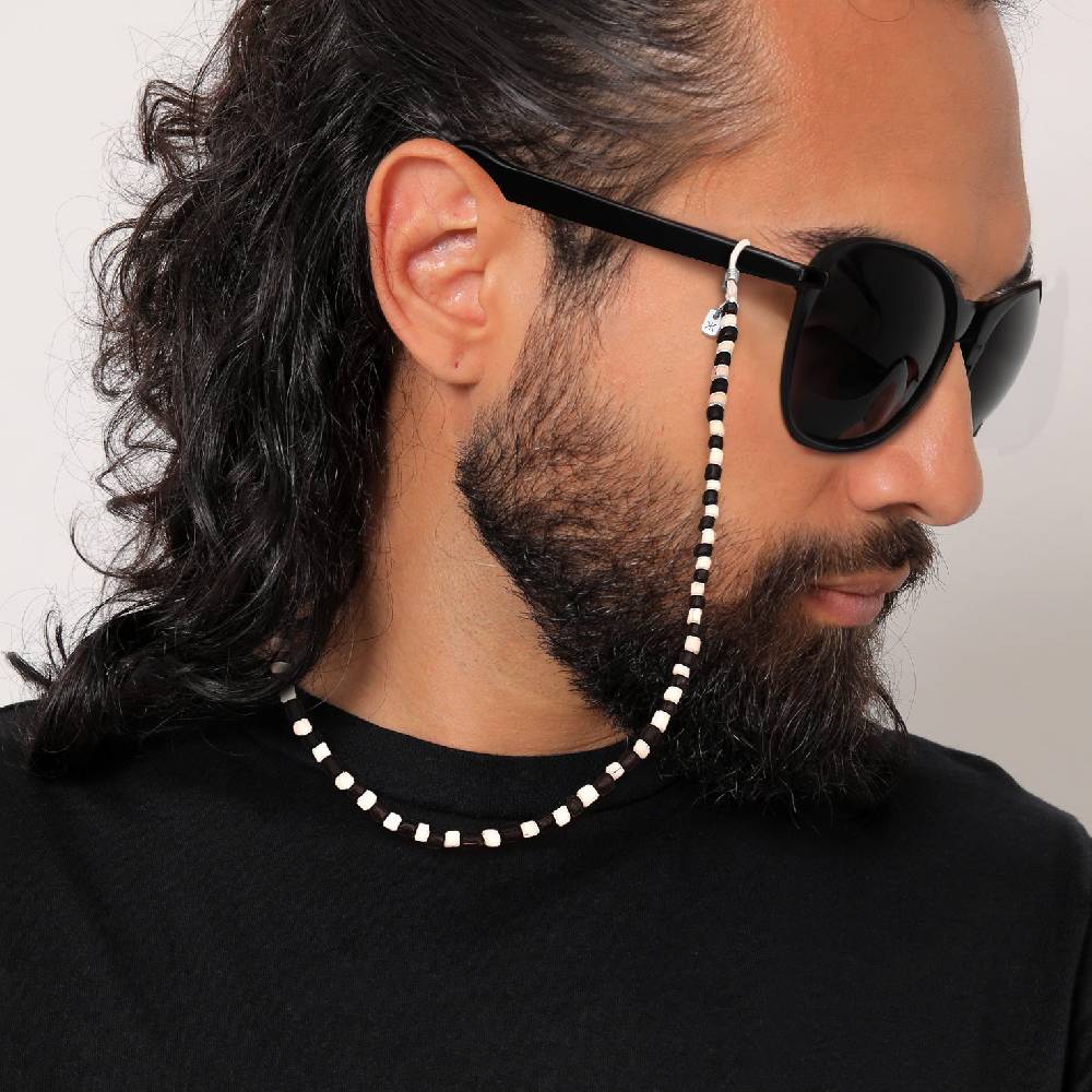 Kuzzoi Brillenkette Beads | Glas Perlen (Schwarz & Weiß) VIP-Rabatte