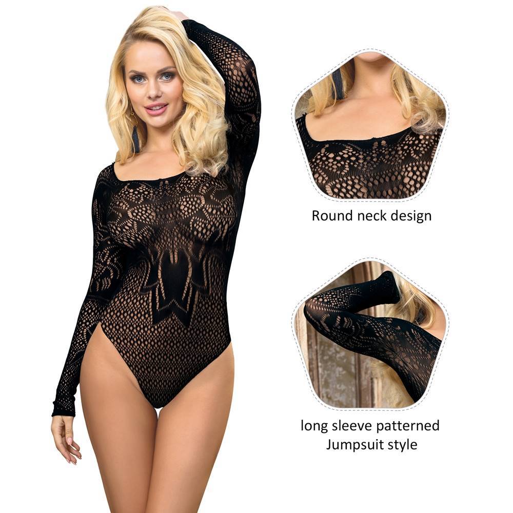 Lau Fashion Sexy Catsuit Body Transparent Langarm Stocking Rückfrei Nylon Netz Dessous S/XL Bis zu 50% Rabatt