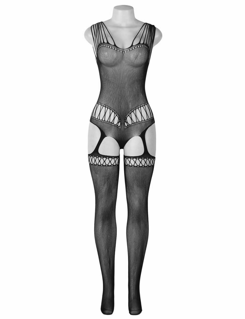 Lau Fashion Sexy Damen Catsuit Transparenz Stocking Fishnet Nylon Dessous S M L XL Clearance-Verkauf