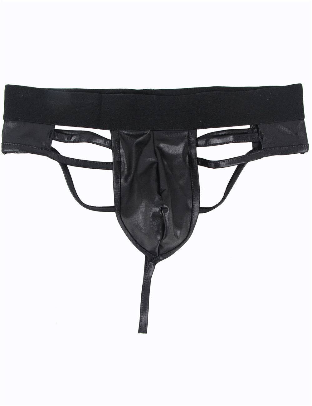 Lau Fashion Sexy Lack Leder String Tanga Herren Wetlook Boxershorts Männer Unterwäsche M/L Rabatt