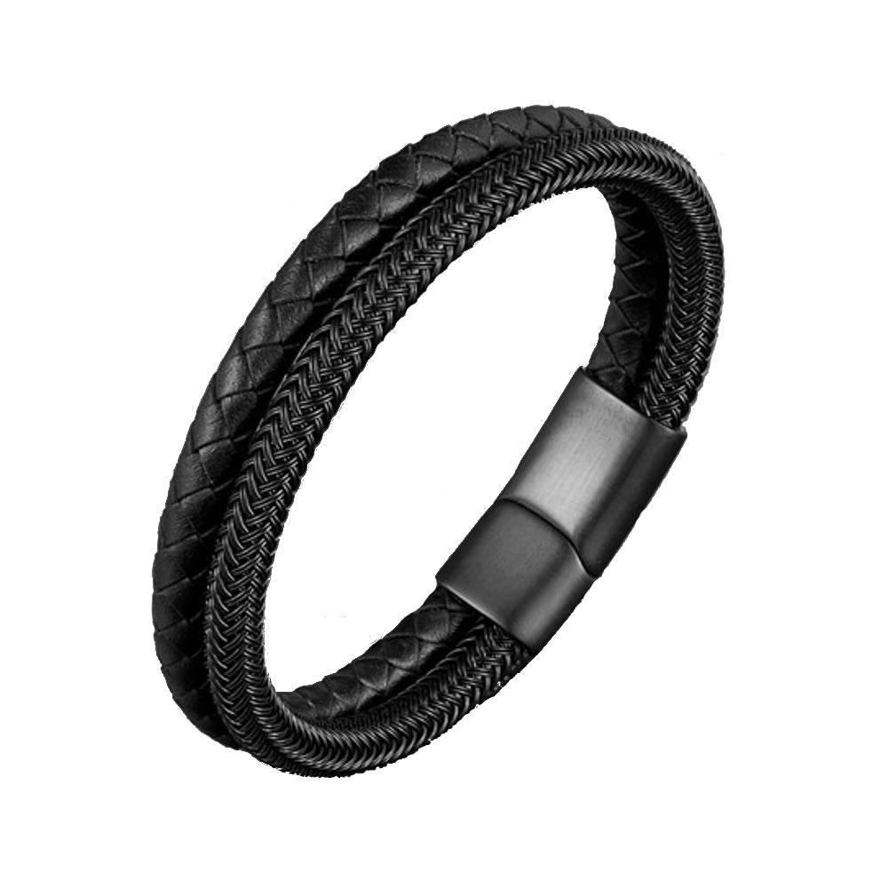 Lau Fashion Edelstahl Draht Armband Handschmuck Geflochten Schwarz Lederband Magnet 21cm Preisnachlass