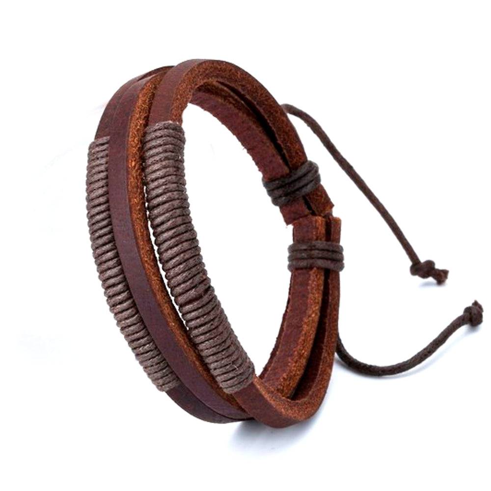 Lau Fashion Armreif Echt Leder Armband Braun Geflochten Surfer Schmuck Unisex 20cm Cyber Monday