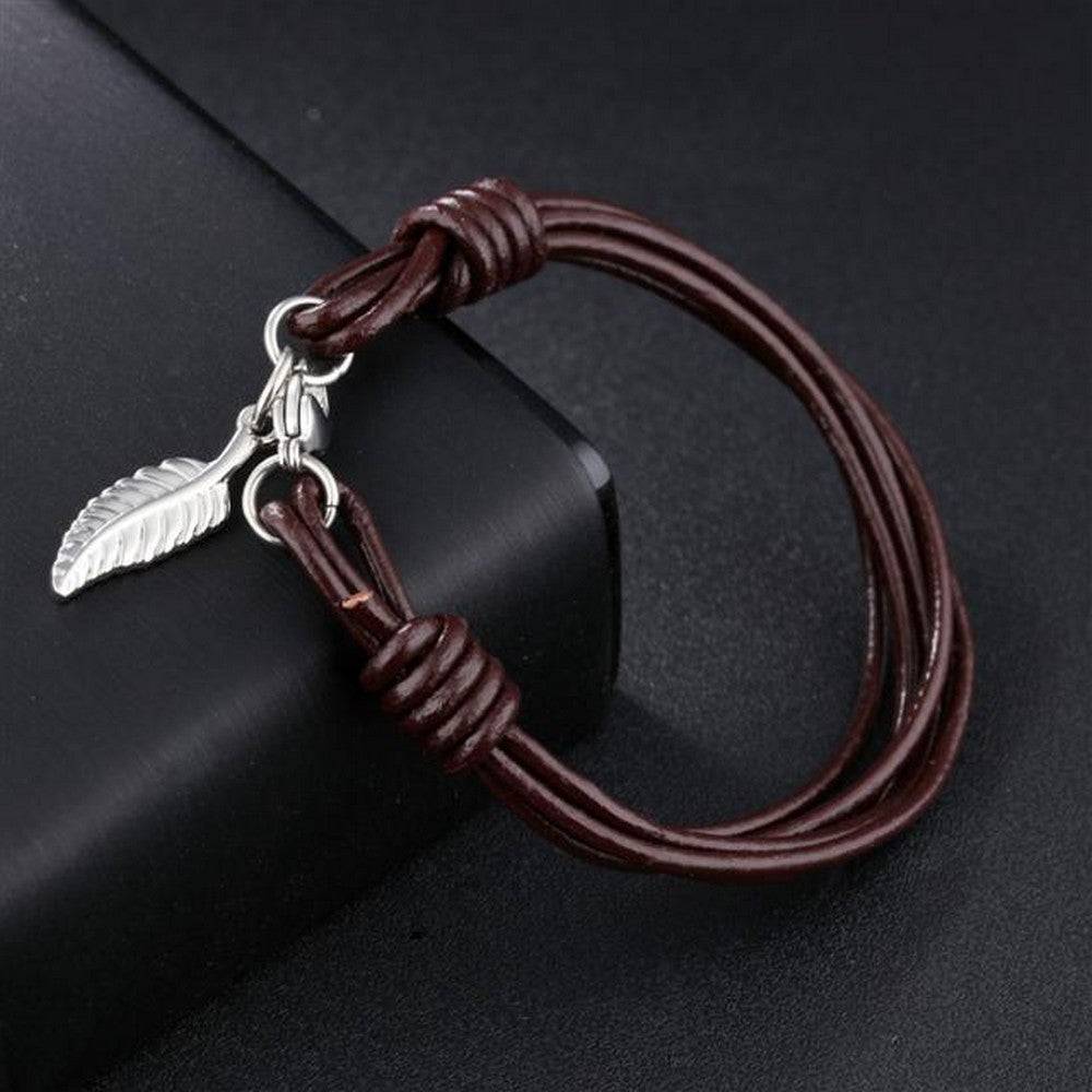 Lau Fashion Titan Echt Leder Armband Feder Kinder Braun Surfer Syle Schmuck 18,5cm Muttertagsangebot