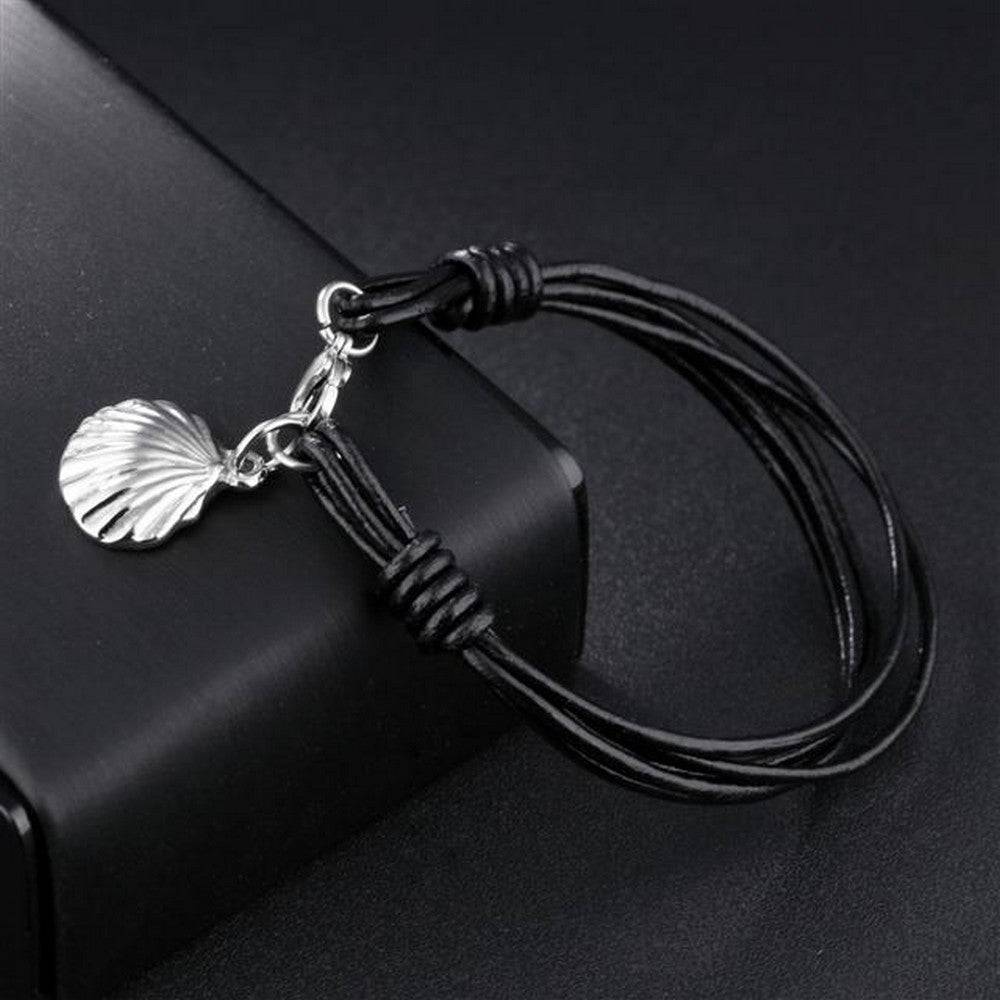 Lau Fashion Titan Echt Leder Armband Muschel Schwarz Surfer Syle Schmuck 18,5cm Vatertagsangebot