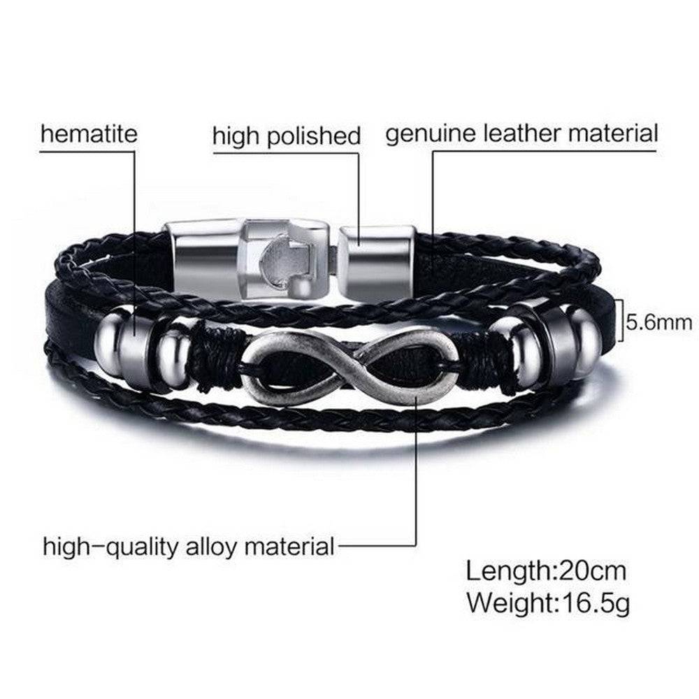 Lau Fashion Unisex Echt Leder Armband Infinity Schwarz Surfer Syle Schmuck 20cm Valentinstagsangebot