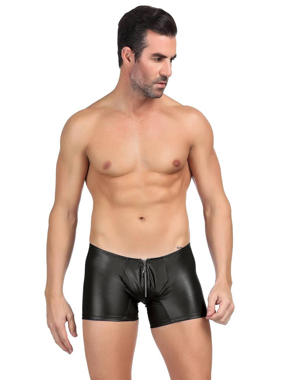 Lau Fashion Boxershorts Zipper Wetlook Boxer Shorts Herren Slip Männer Hose Unterwäsche S/XL - MP069 Zeitlich begrenztes Angebot