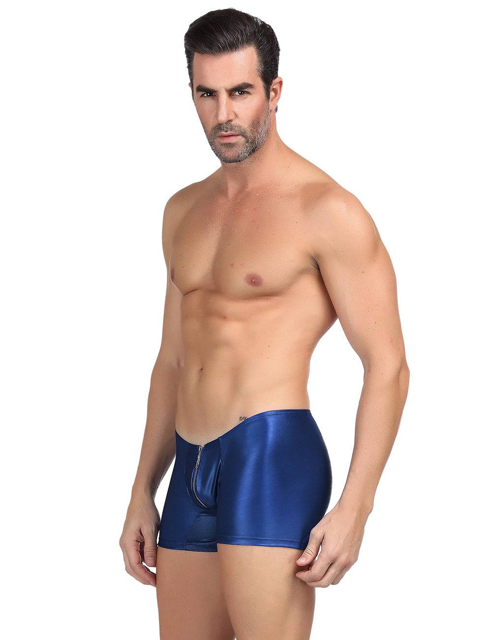 Lau Fashion Boxershorts Zipper Wetlook Boxer Shorts Herren Slip Männer Hose Unterwäsche S/XL - MP069 Zeitlich begrenztes Angebot