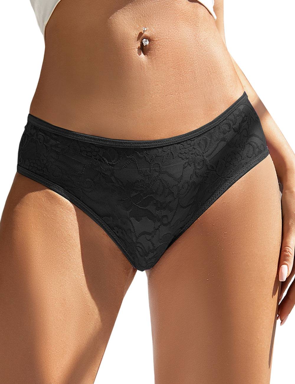 Lau Fashion Sexy Damen Spitze Slip Schwarz Blumen Offen Intim Panty Dessous Transparent S/XL Sonderangebote