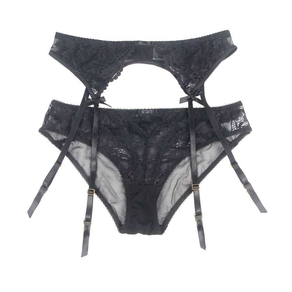 Lau Fashion Strumpfhalter Schwarz Strapsgürtel Unterwäsche Spitze Dessous Hüfthalter Strapse Slip S/XL VIP-Rabatte