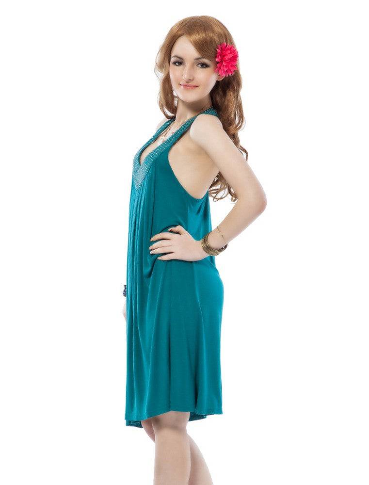 Lau Fashion Damen Strandkleid Bademode Türkis Pailletten Sommer Minikleid Bikini S/M/L Wochenangebot