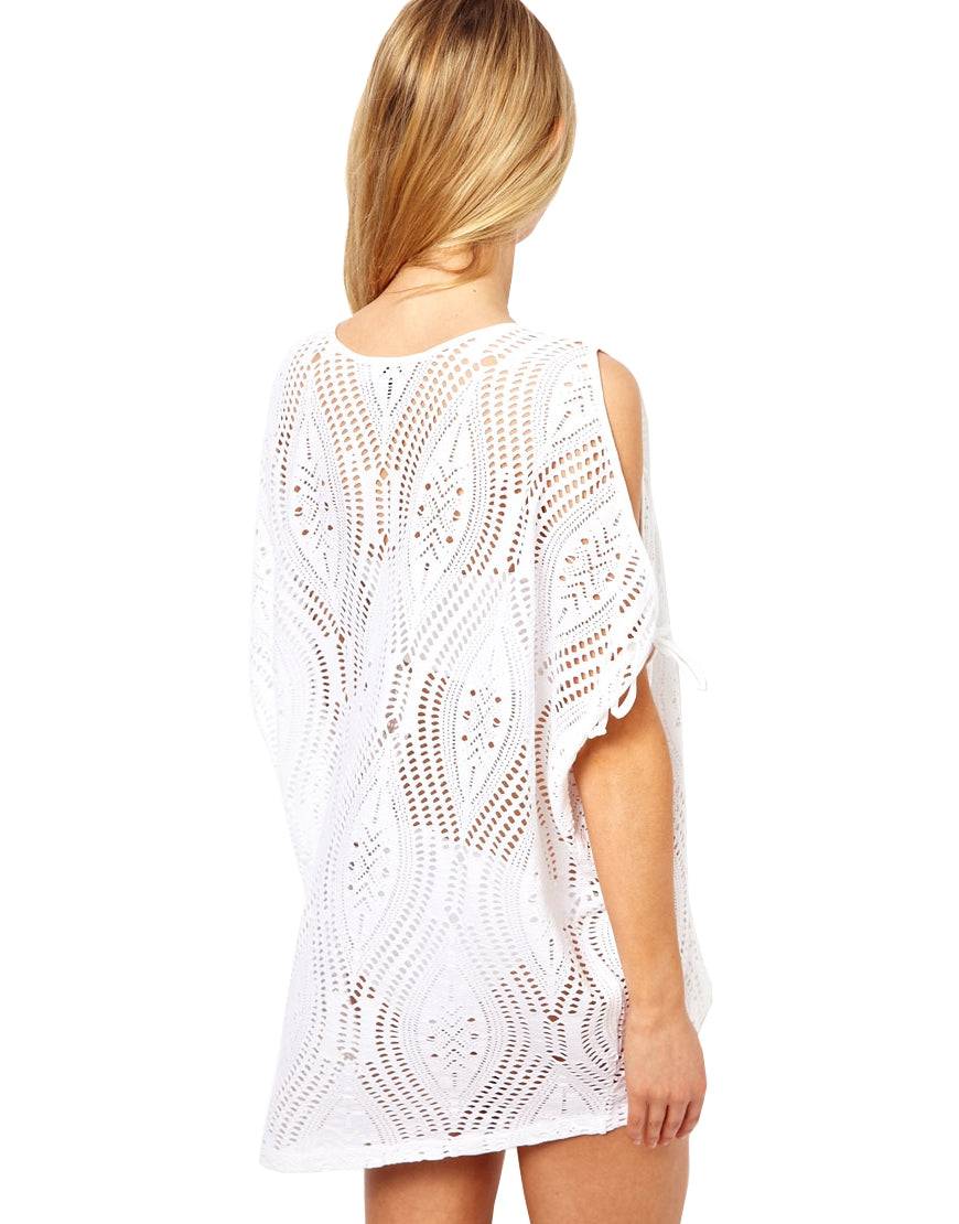 Lau Fashion Damen Netzshirt Tunika Strandkleid Weiß Bademode Sommer Bikini S/M/L Begrenzte Freigabe