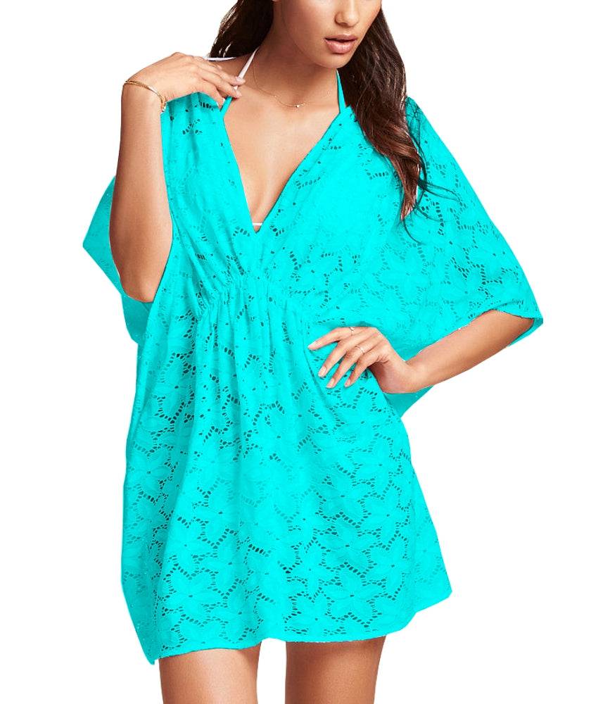 Lau Fashion Damen Longshirt Blumen Spitze Tunika Strandkleid C-String Sommer Bikini S/M Letzte 2 Tage